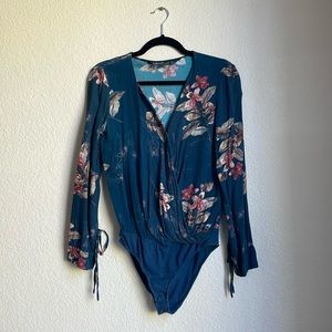 Blue floral trafaluc Zara body suit